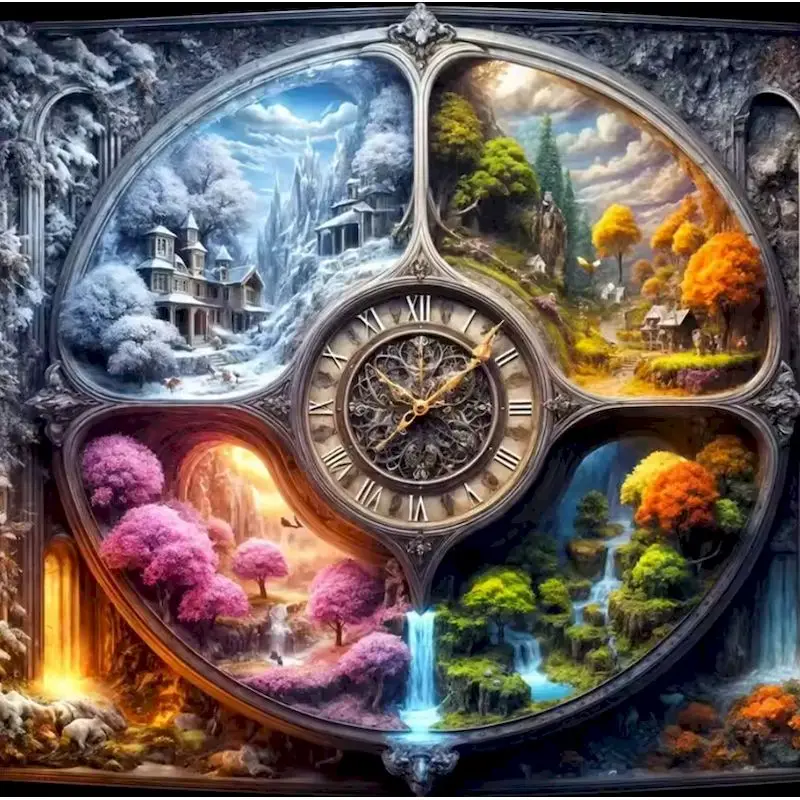 

Full Square Round Drill 5D Diamond Painting Four Seasons Clock Fantasy Landscape Mosaic New Arrival Diamond Embroidery Home Deco