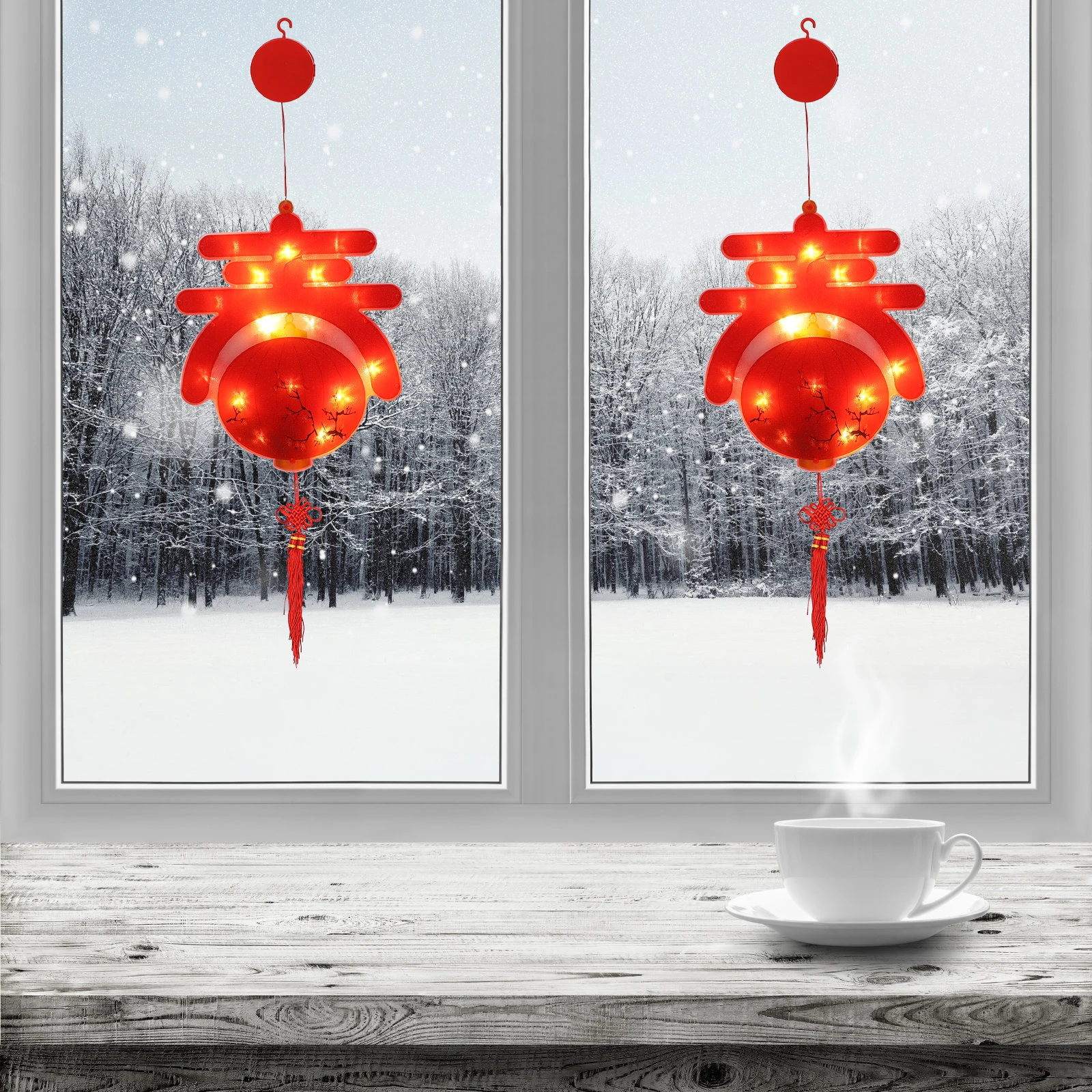 

1pc New Year Cup Led Light Pendant Window Printing Led Lamp Pendant Hanging Decorative Lamp For Festival Decoration