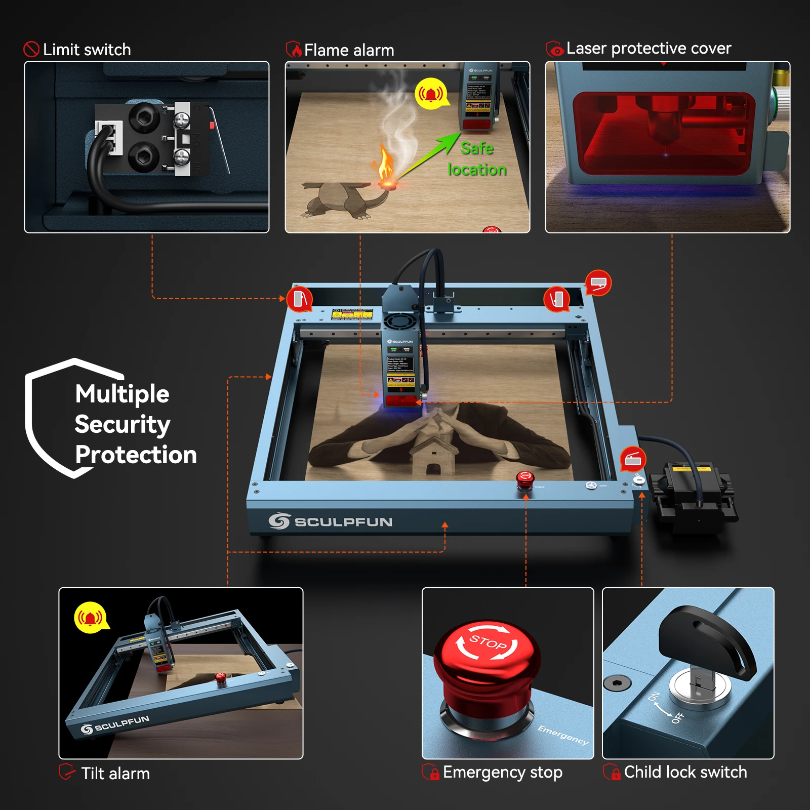 SCULPFUN SF-A9 40W High Speed Desktop Diode Laser Engraver Automatic Metal Laser Engraving Machines with Air Assist