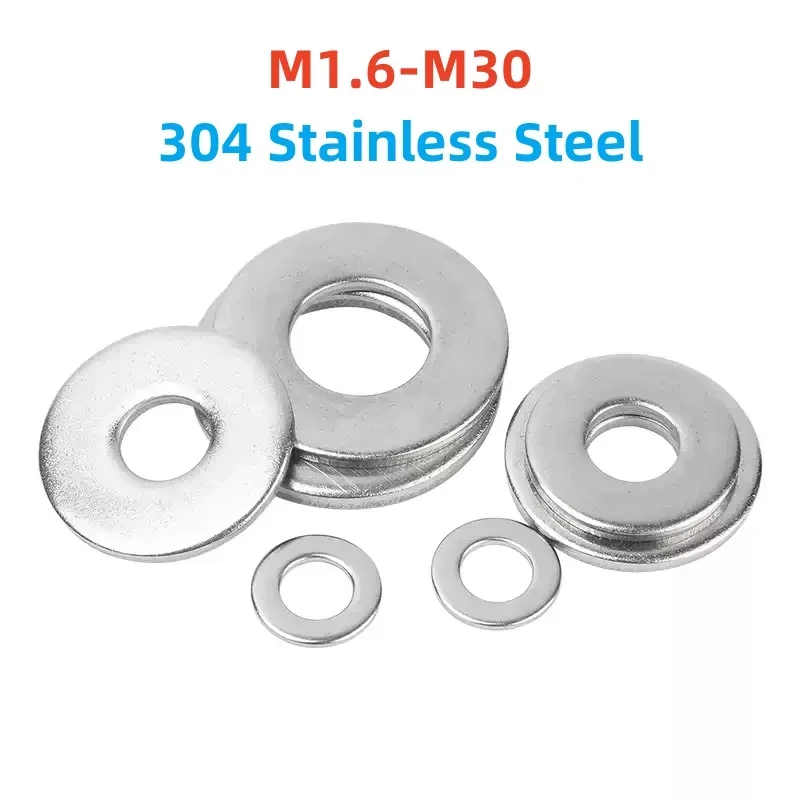 304 Stainless Steel Flat Washer M1.6 M2 M3 M4 M5 M6 M8~M30 Metal Gasket Standard Increase Thickened Meson Washer