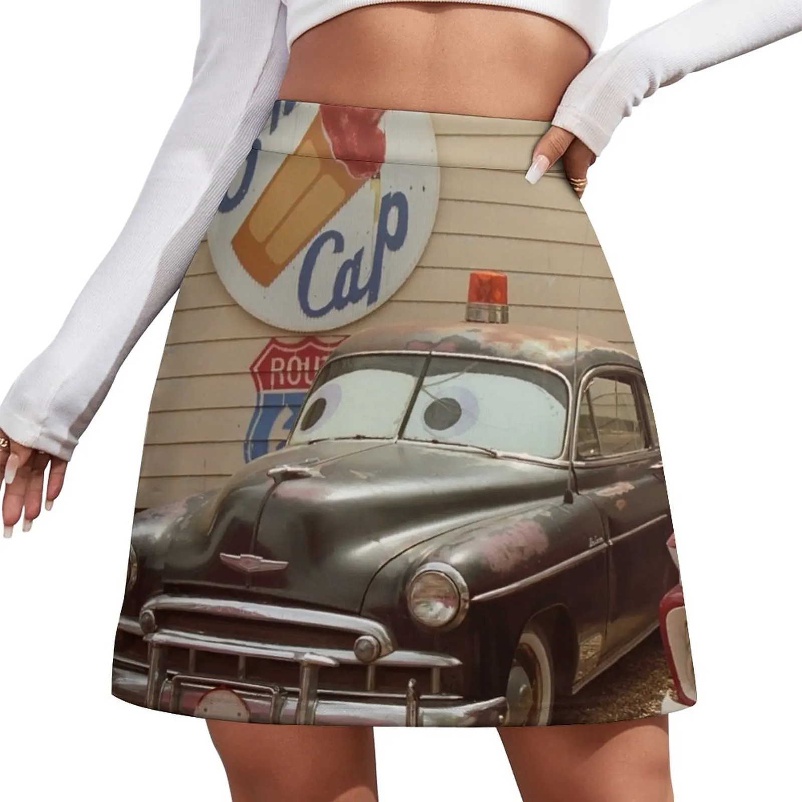 Route 66 Classic Car Mini Skirt korean luxury clothing short skirt for women