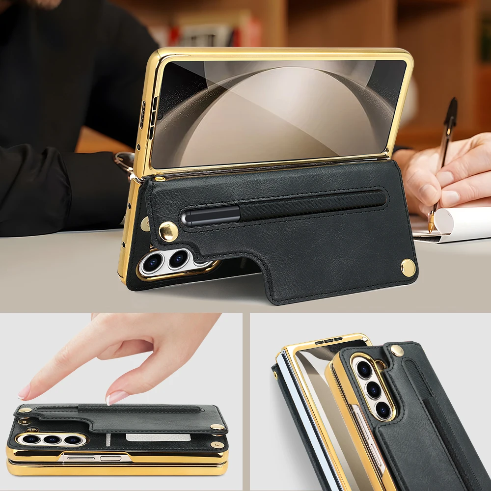 Vietao leather card wallet phone case for samsung galaxy z fold 7 with screen protector&a pen&hand strap, z fold 7 6 5 4 case