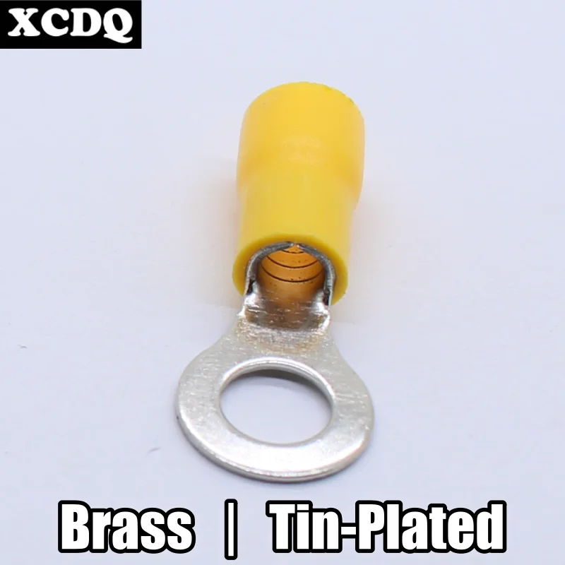 100pcs RV Ring Cold Cable Terminal Lugs Tin Plated Brass Crimp Electrical Wire End Connectors with PVC Insulated Sleeves