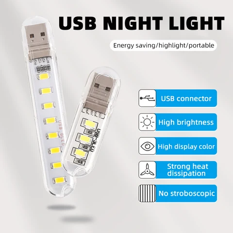 Портативный USB LED-ночник, теплый белый свет, 5 штук — пример использования
