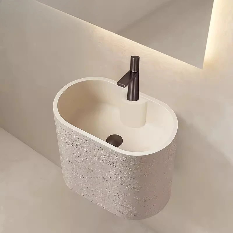 

Wabi Sand wind travertine wash basin art wall-mounted bathroom cabinet designer wall-mounted small size round washstand