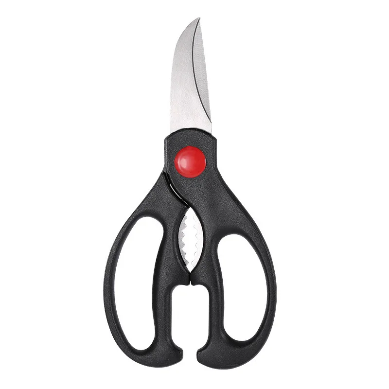 Stainless Steel Sharp Chicken Bone Food Scissors Vegetable Household Black Orange PP Handle Shears Barbecue with Nutcracker