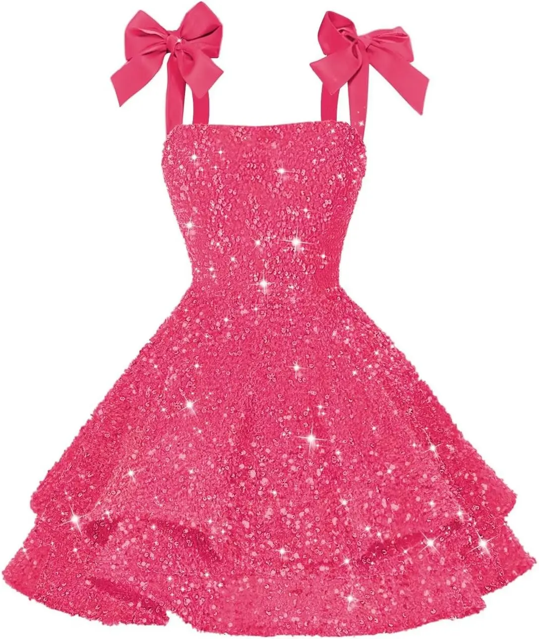 Sparkly Sequin Bows Homecoming Dresses 2026 Short Tiered Satin Spaghetti Straps Sweet 16 Prom Cocktail Dress Evening Dresses
