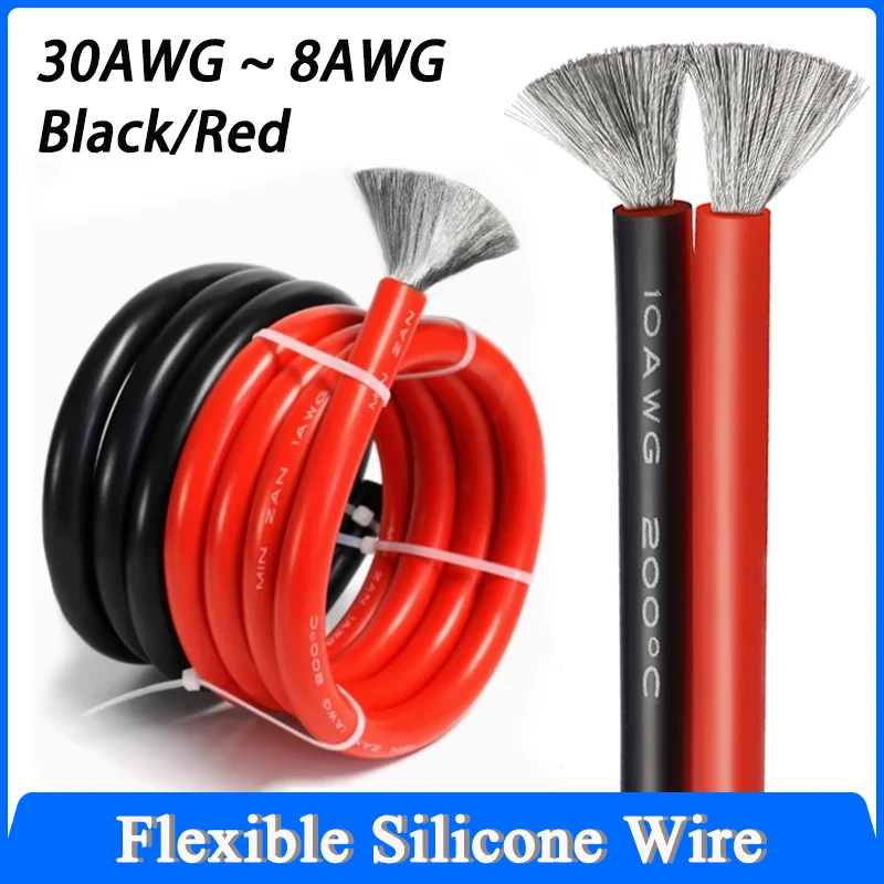 

1/5M Ultra Soft Silicone Wire Black/Red 30 28 26 24 22 20 18 16 14 12 10 8AWG Solar Panel Car Battery Flexible Electric Cable