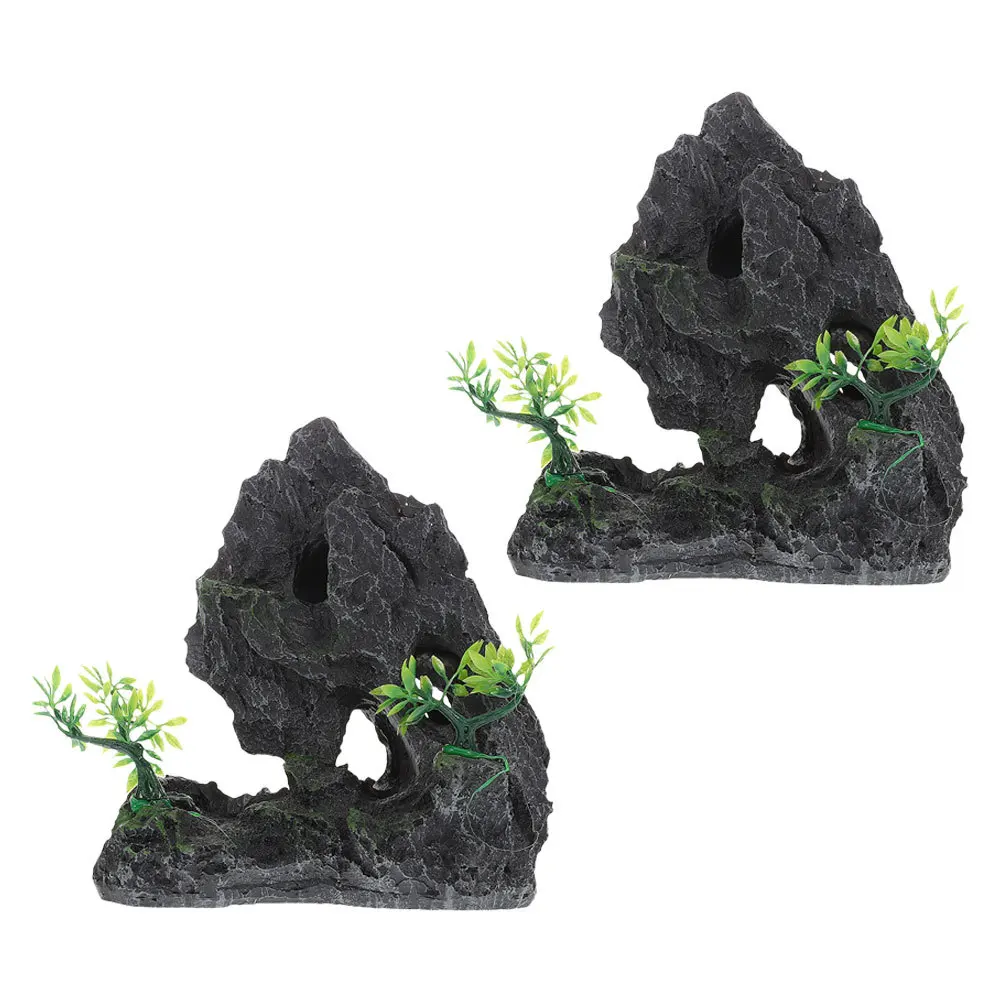 

2Pcs High Realism Resin Mountain Aquarium Decorations Fish Tank Ornaments Large Aquarium Rockery Landscape Hideout Decor