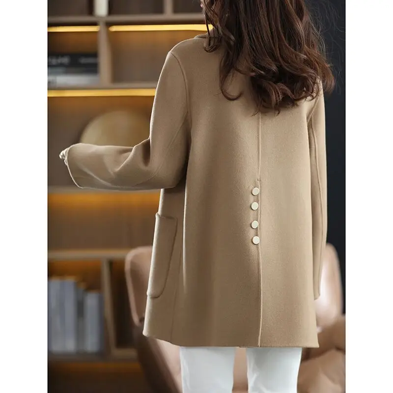 

Autumn and Winter New Korean Style Suit Collar Double-Sided 100% Pure Wool Women's Coat Small Common Style Coat Women's Clothing