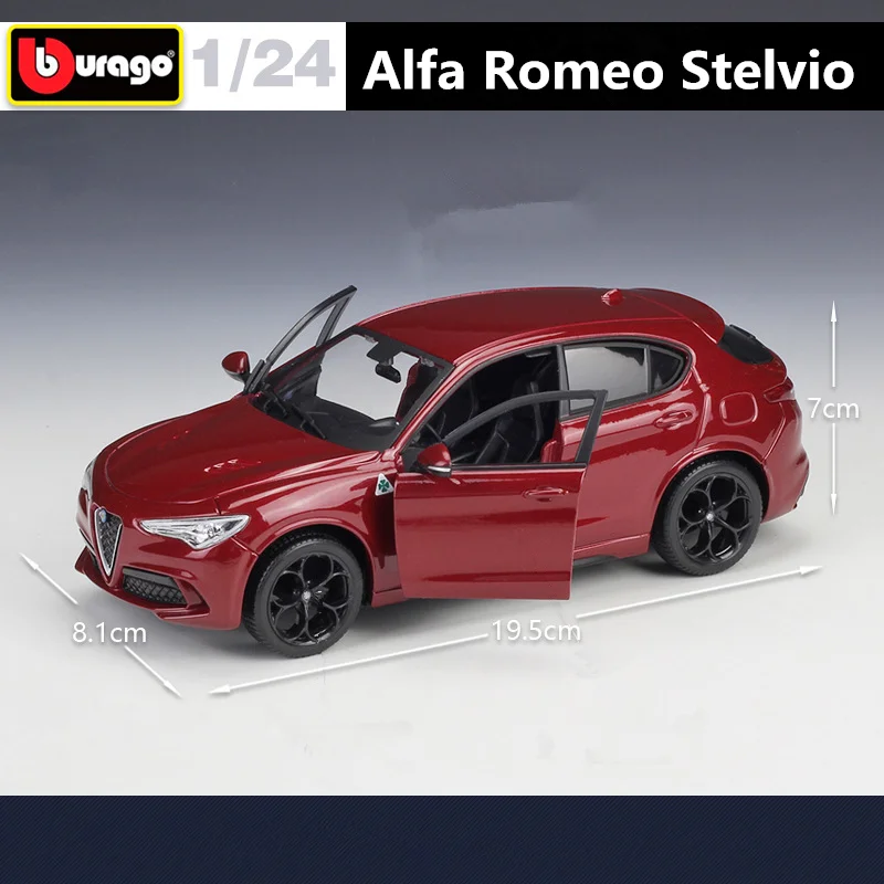 Bburago 1:24 Alfa Romeo Stelvio SUV Model Mobil Aloi Diecast Mainan Logam Kendaraan Off-Road Model Mobil Koleksi Simulasi Hadiah Anak-anak