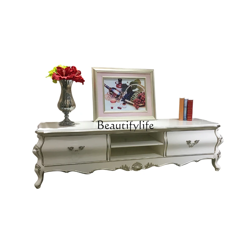 

05-French solid wood TV cabinet, European luxury apartment simple living room bedroom locker