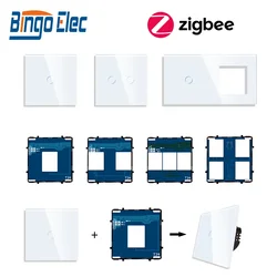 1/2/3Gang Smart Zigbee Switches Function Part Need Neutral Touch Switch Glass Panel EU Wall Socket DIY Parts Free Combination