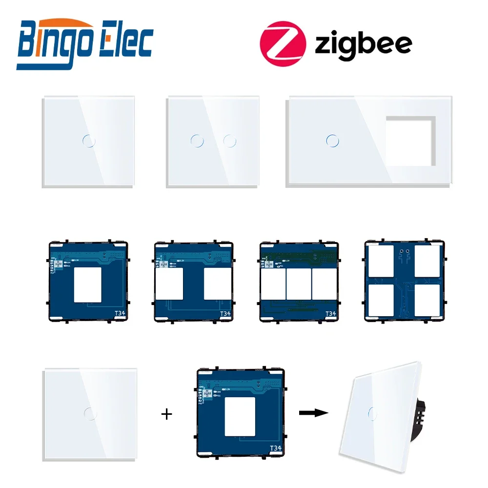 1/2/3Gang inteligentne przełączniki Zigbee część funkcjonalna potrzebujesz neutralnego przełącznika dotykowego szklany Panel ue gniazdo ścienne DIY części dowolna kombinacja