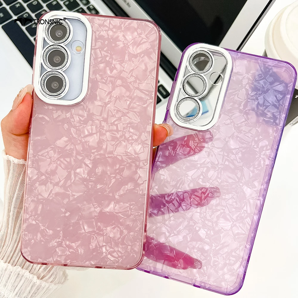 Laser Leaf Luxury Phone Case for Samsung Galaxy S24 S23 Ultra Plus A55 A54 A35 A25 A15 Soft Shiny Silicone Feather Purple Covers