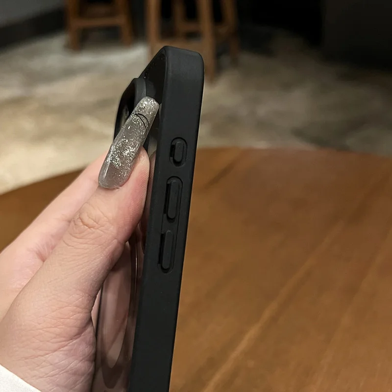 حافظة شفافة سوداء متقدمة للأعمال الفاخرة لهاتف آيفون 15 14 13 12 11 Pro Max Plus Magsafe غطاء حماية مغناطيسي غير لامع مضاد للانزلاق