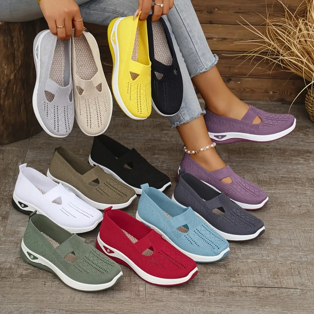 Womens Modern Casual Slip On Sneakers Breathable Knit Upper Lightweight PVC Sole Comfortable Cushioning Shock Absorption Insoles image 5