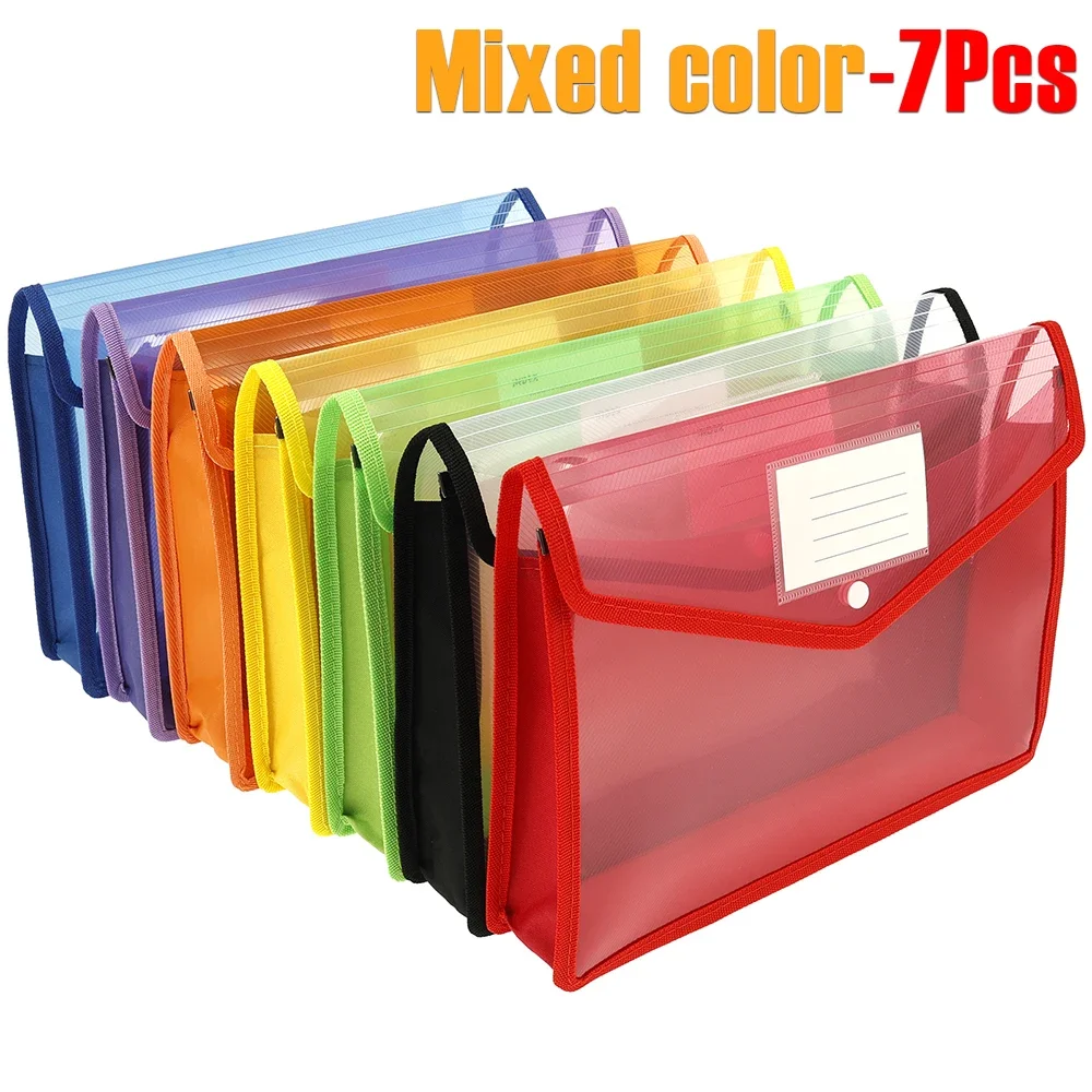 

7Pcs A4 Plastic Wallet Folder Envelope Large Capacity Clear Waterproof Document Bag with Snap Button & Card Slot File Organizer