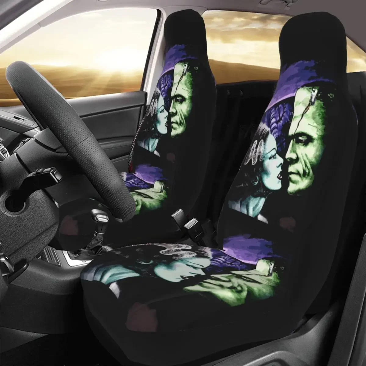 Bride Frankie Monsters In Love Universal Car Seat Covers Fit for Cars Trucks Frankenstein Horror Film Auto Seat Cover Protector