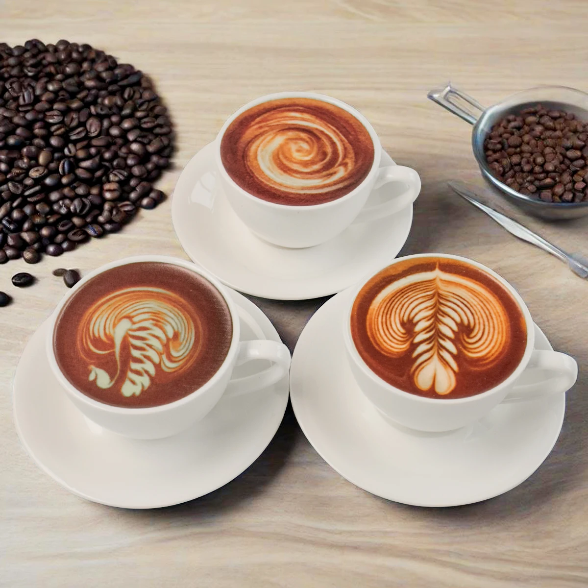 Sztuczny kubek do kawy z realistycznym wzorem latte art, personalizowane sztuczne wzory pianki latte do zdjęć.