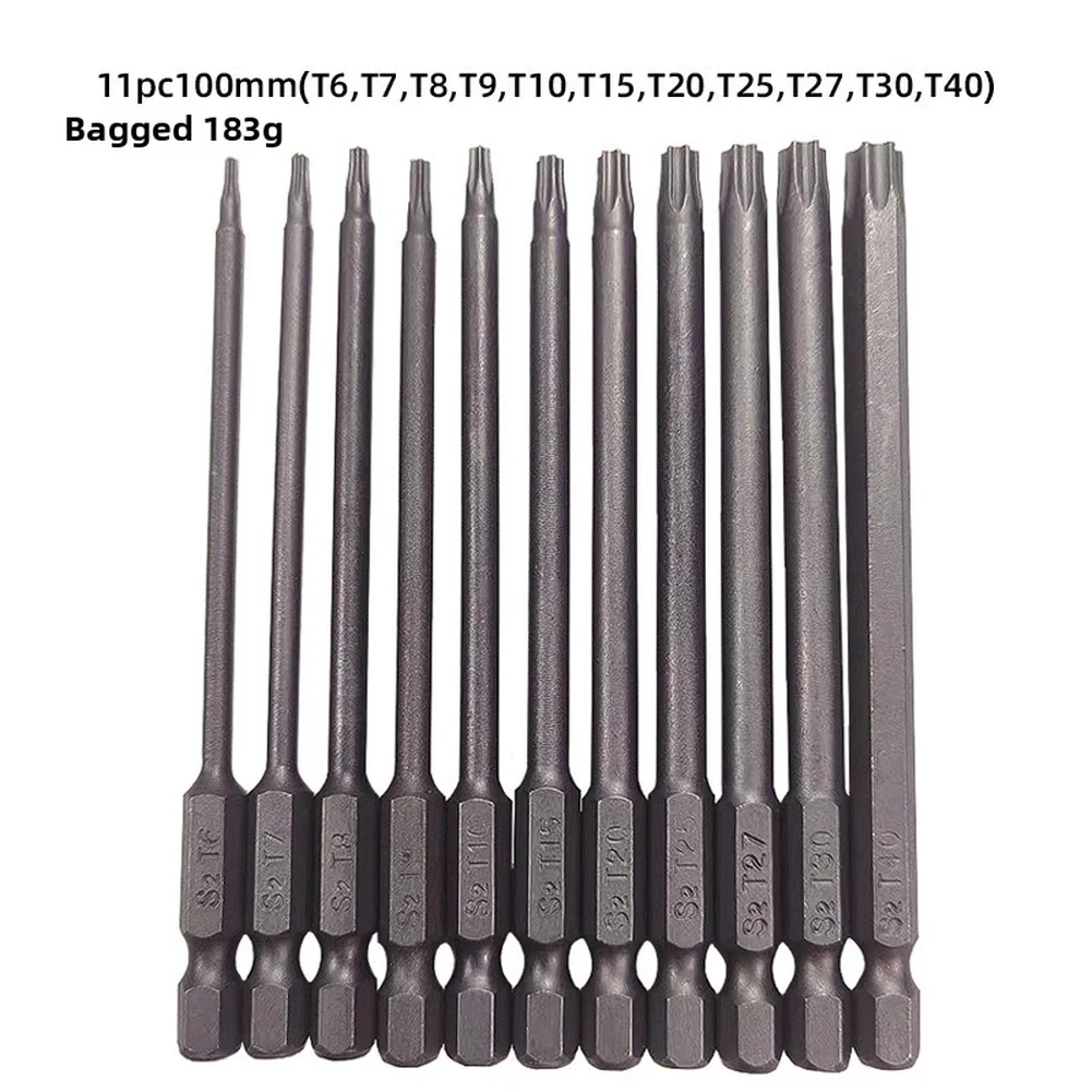 11pcs Magnetic For Torx Hollow Bit Set T6-T40 Alloy Steel Screwdriver Bits 50mm 75mm 100mm For Hard To Reach Screws Removal Tool