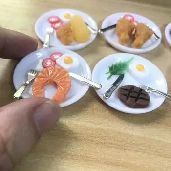 Nuovo 1 Set 1/6 scala casa delle bambole in miniatura bistecca salmone pollo salsiccia Mini finta cibo per casa delle bambole cucina gioca giocattoli