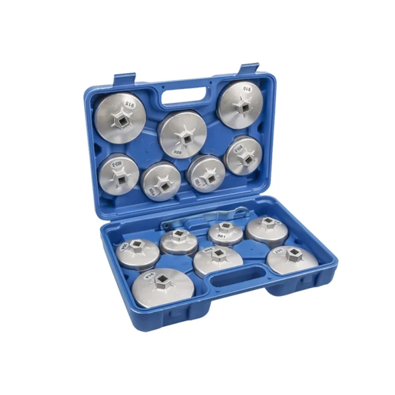 Podofo Aluminiumlegierung Ölfilter-Entfernungswerkzeug-Set 15-teilig Becherförmiger Schraubenschlüssel Steckschlüssel-Kappenentferner Zange für Fahrzeugwartung