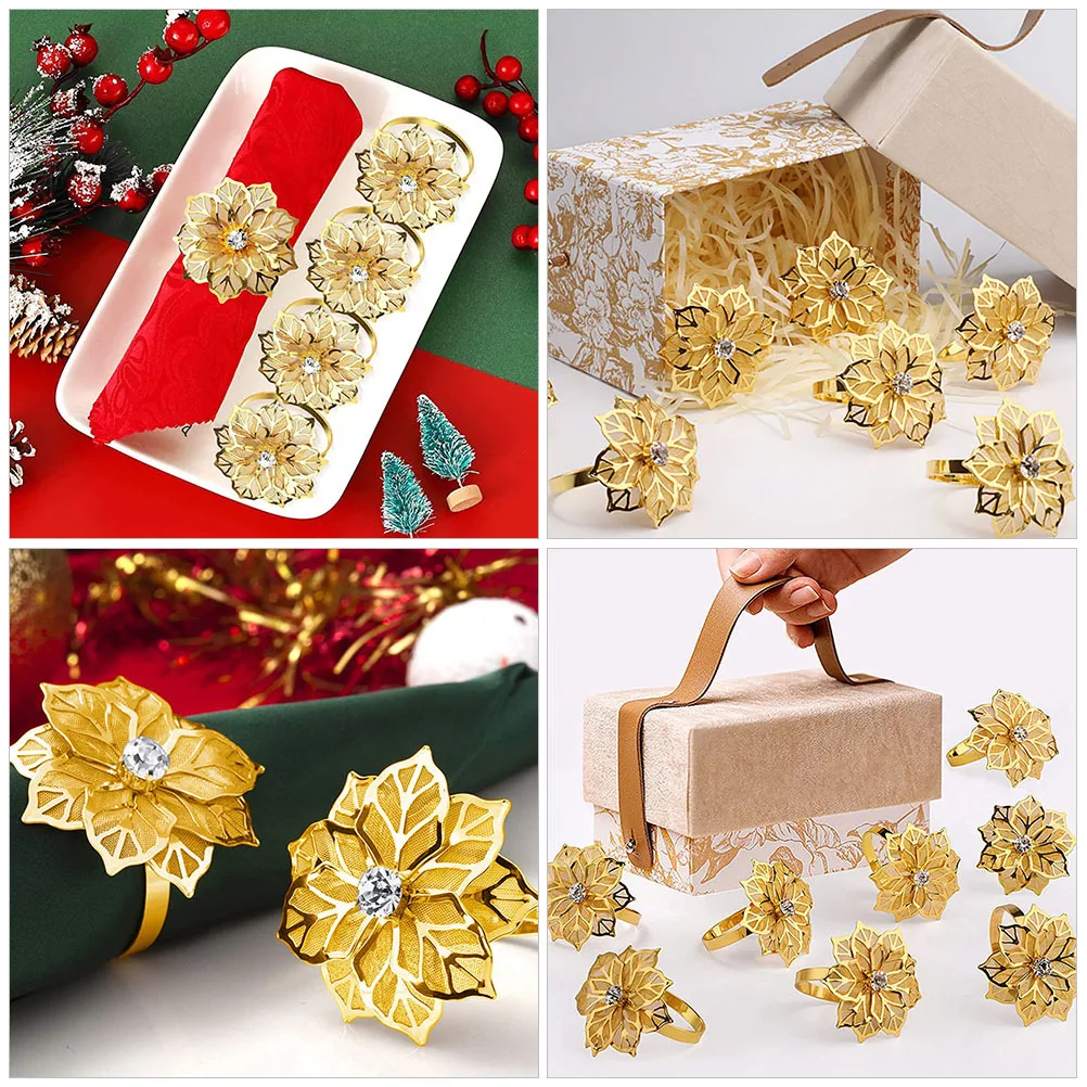 

4Pcs Stainless Steel Flower Napkin Rings Reusable Dining Table Napkin Holders Wedding Banquet Elegant Party Serviette Decoration