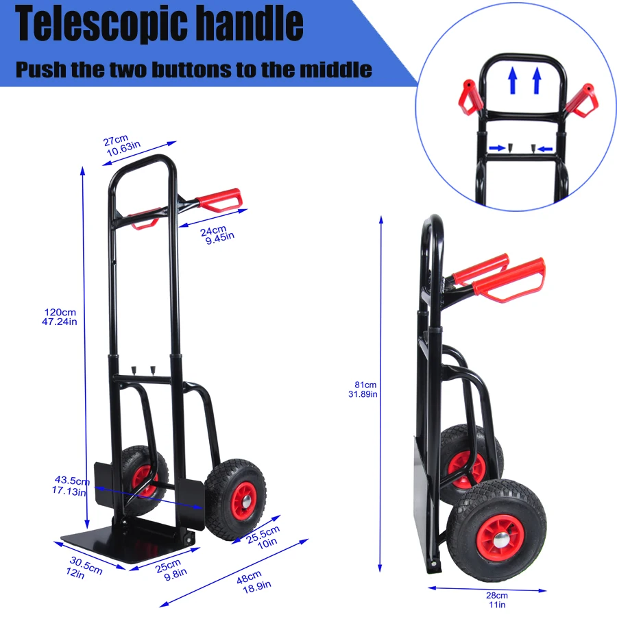 330 lb Folding Hand Truck Aluminum Heavy Duty Industrial Collapsible Dolly Cart for Transport Moving in Warehouse Supermarket Garden Grocery