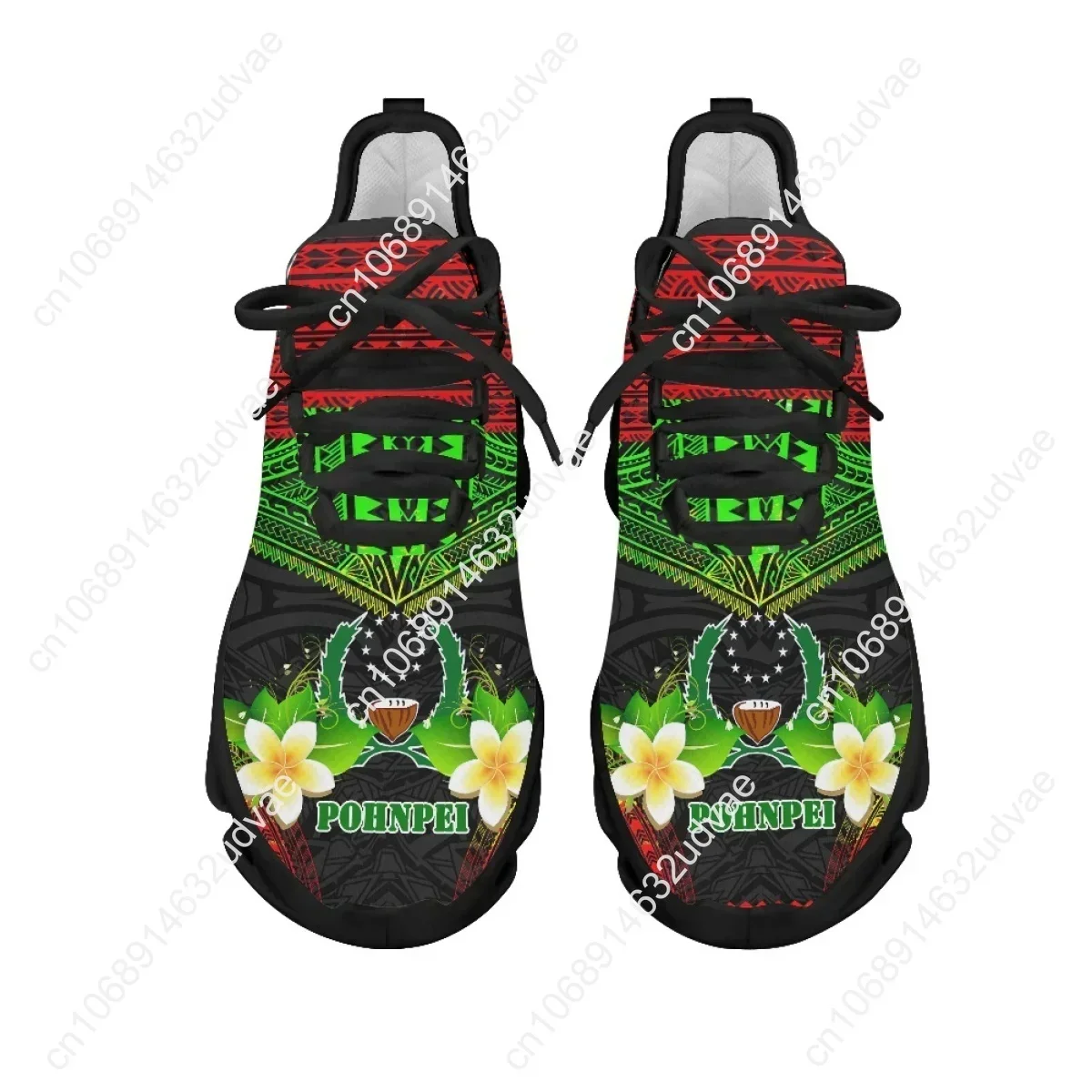 Polynesian Pohnpei Plumeria Design Ladies Cushion Mesh Shoes Summer Breathable Air Running Sneakers Casual Tennis view 2