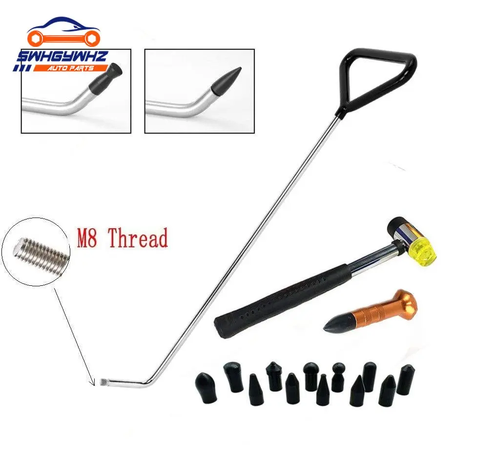 Universal Stainless Steel Dent Repair Tool Set Dent Repair Hook Push Rod Car Crowbar Auto Body Hail and Door Tool Kit