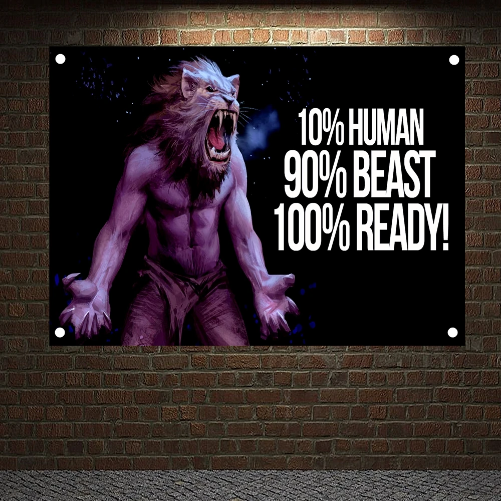 

10% HUMAN 90% BEAST 100% READY! Motivational Workout Posters Exercise Banners Flags Wall Art Canvas Painting Tapestry Gym Decor