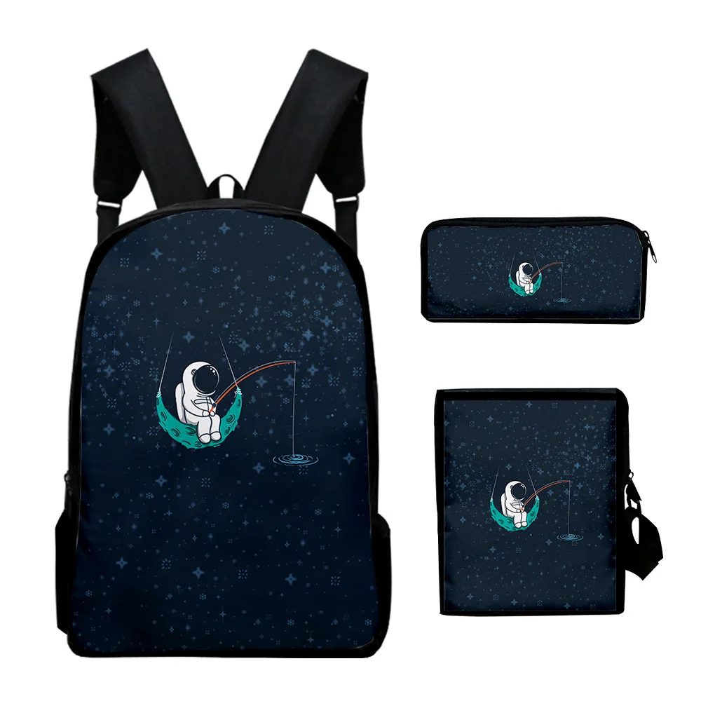 Classic Popular Novelty Astronaut 3D Print 3pcs/Set pupil School Bags Laptop Daypack Backpack Inclined shoulder bag Pencil Case