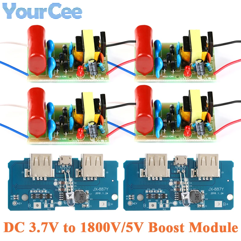5pcs/1pc DC 3.7V to 1800V Booster Step Up Boost Board Arc Pulse DC Motor High Voltage Capacitor 3.7V to 5V Power Supply Module