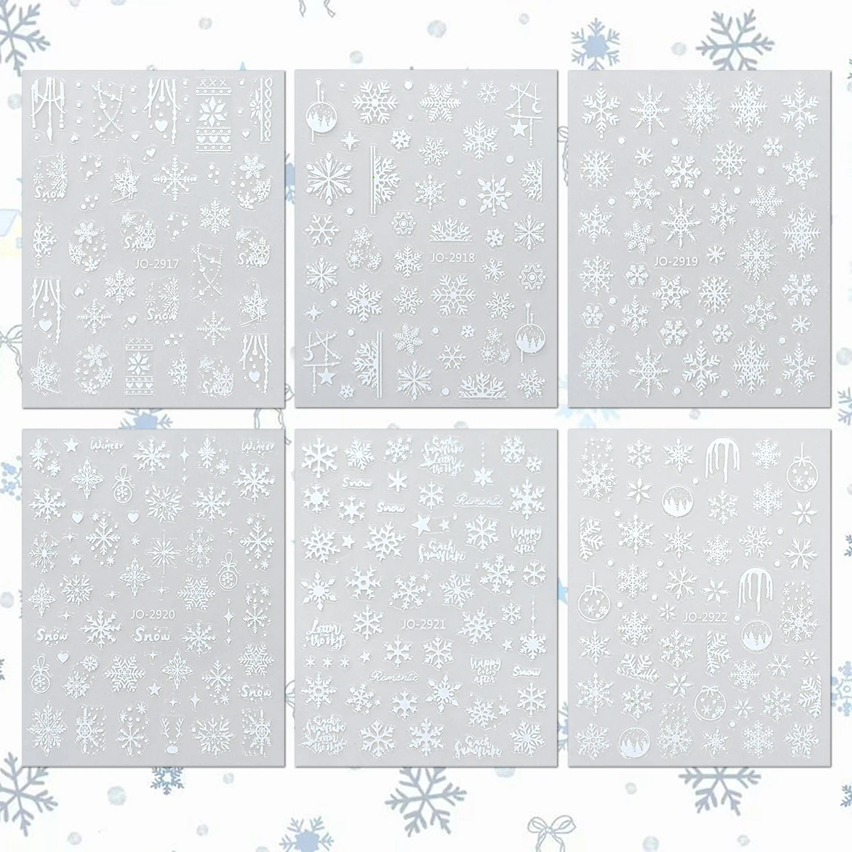 3/6/12 ورقة الأبيض ندفة الثلج مسمار الفن ملصقات مجموعة الشتاء عيد الميلاد الثلوج ذاتية اللصق مسمار الشارات عطلة DIY مسمار الزينة #2