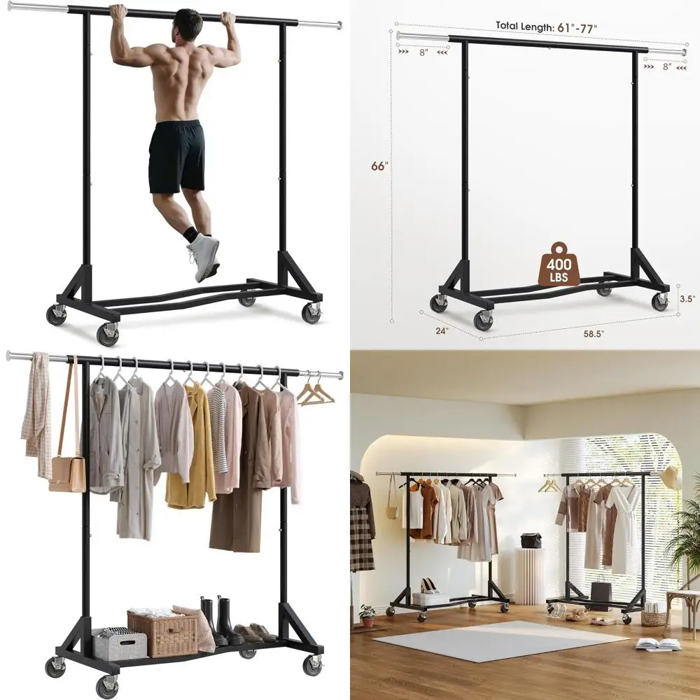 

Прочная переносная вешалка для одежды на колесиках с полками, выдерживает более 200 фунтов, черная