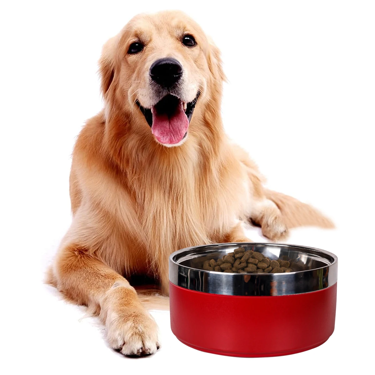 A circular stainless steel fashionable plain color anti slip pet cat bowl and dog bowl for indoor and outdoor use