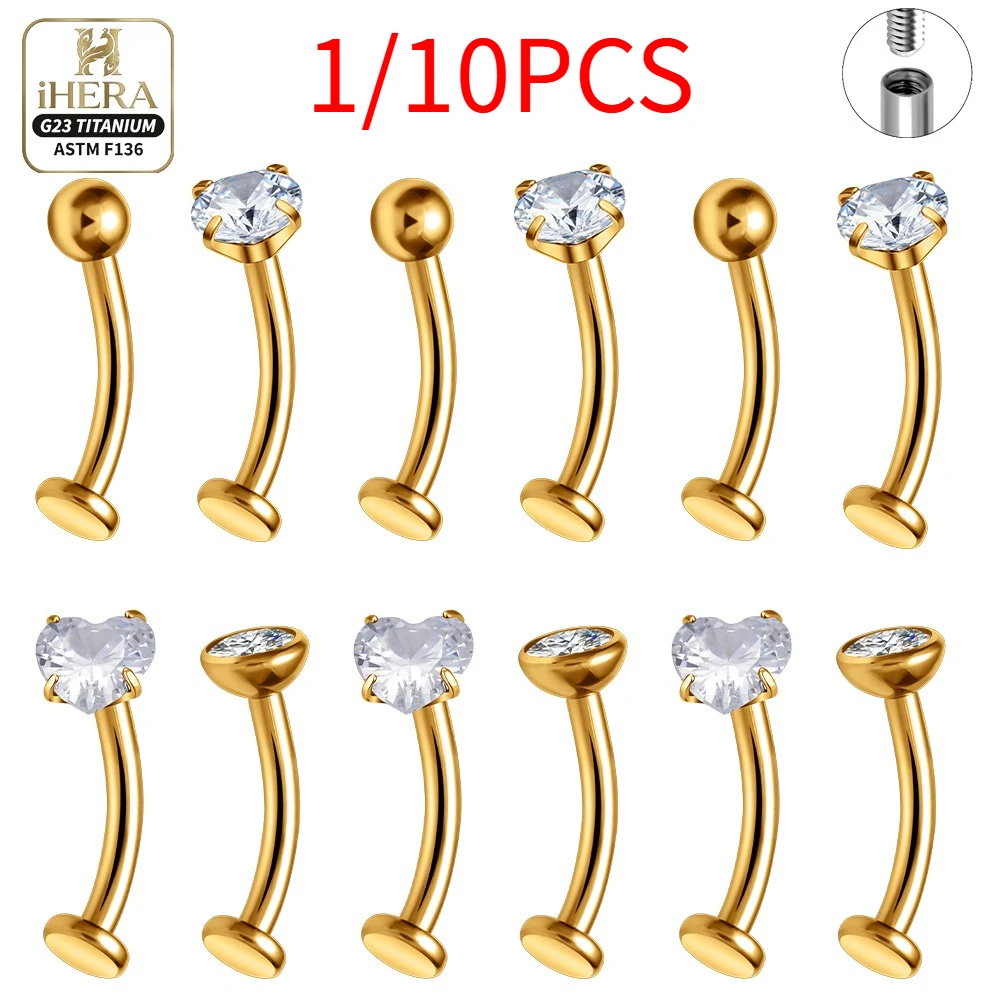 1/10PCS ASTM F136 Titanium Floating Navel Piercing Eyebrow Piercing Jewelry Curved Barbell Rook Lip Ring Tragus Body Piercings