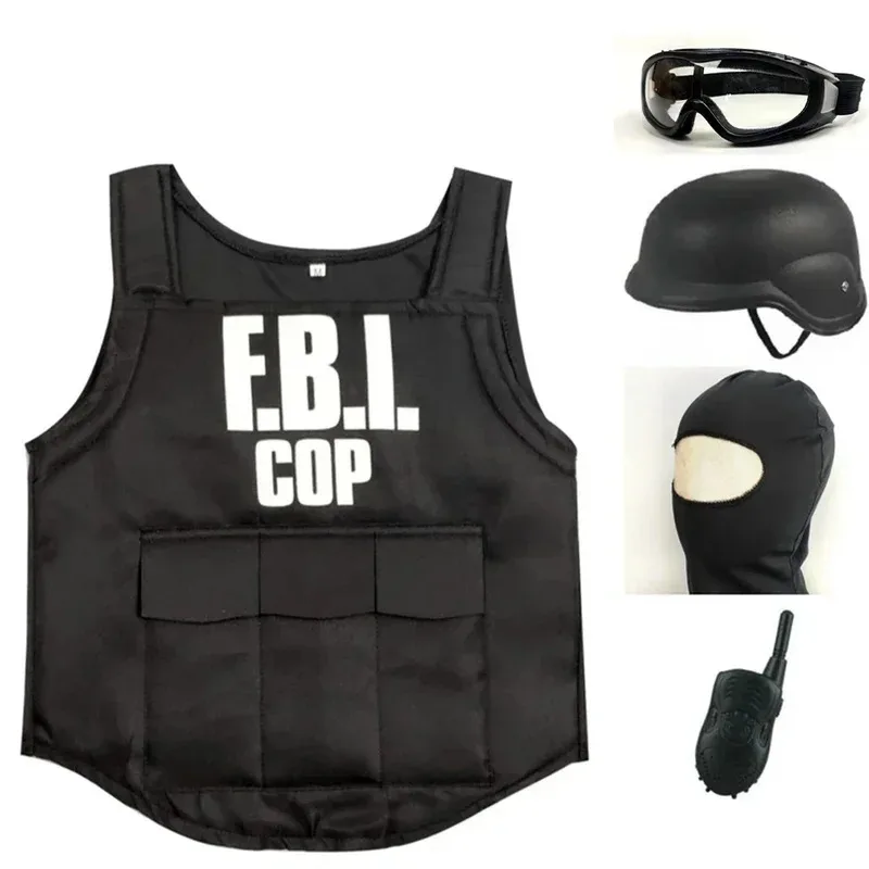 

Kids FBI Swat Costumes Cosplay Clothing Halloween Christmas Carnival Birthday Gift Mini Bulletproof Vest Helmet Swat Suit