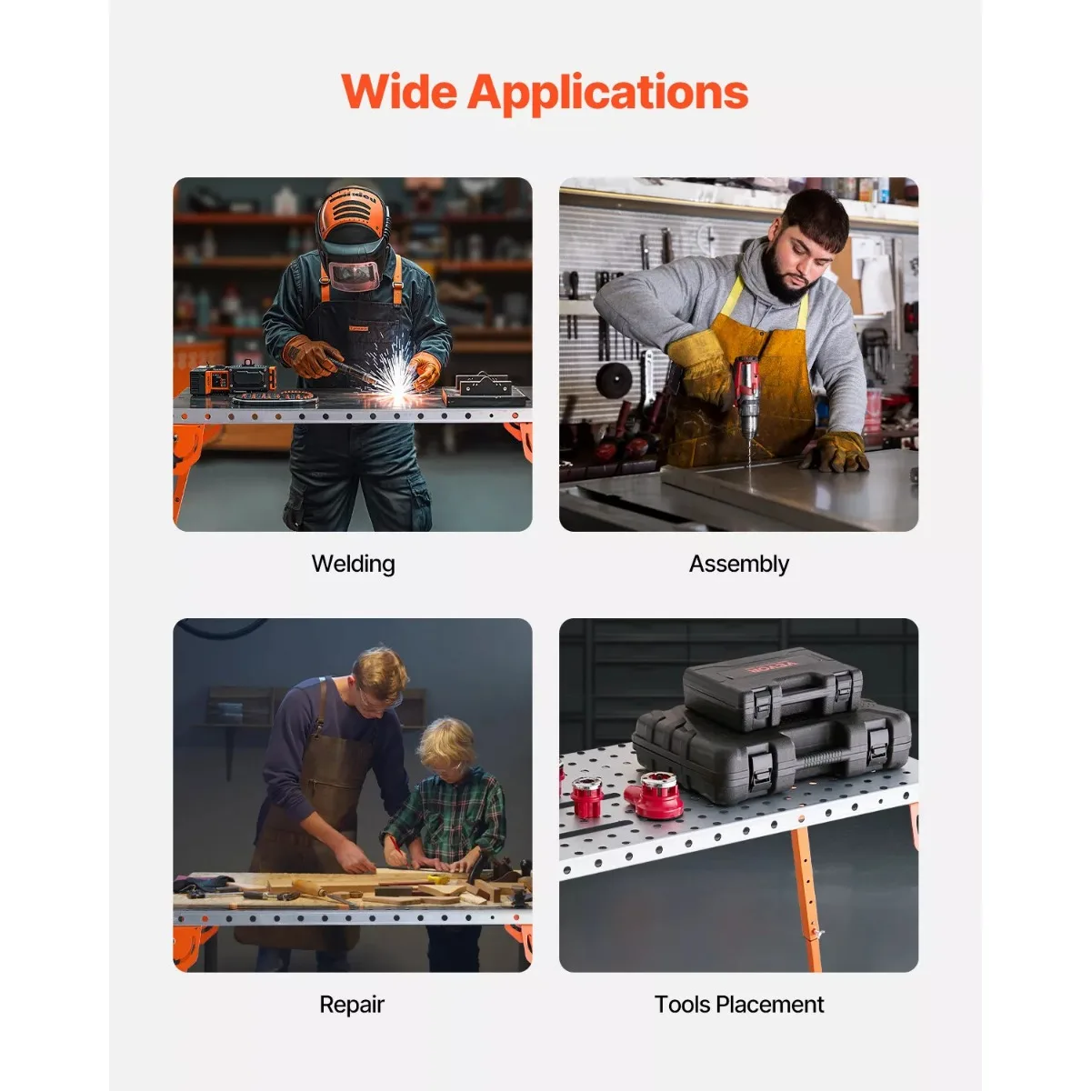 us- Welding table 44 "x 21" 500 lb folding table with 4 level adjustable height -