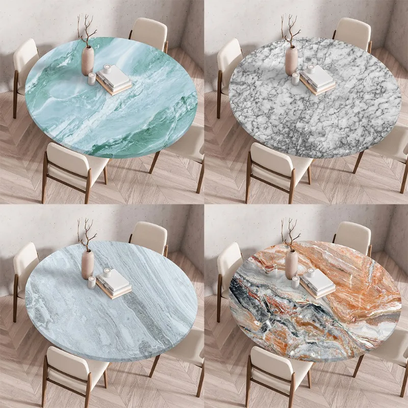 

Marble Printed Tablecloth, Table Cloth, No-wash, Waterproof, Oil-proof, Dust-proof, Elastic Round Table Cloth