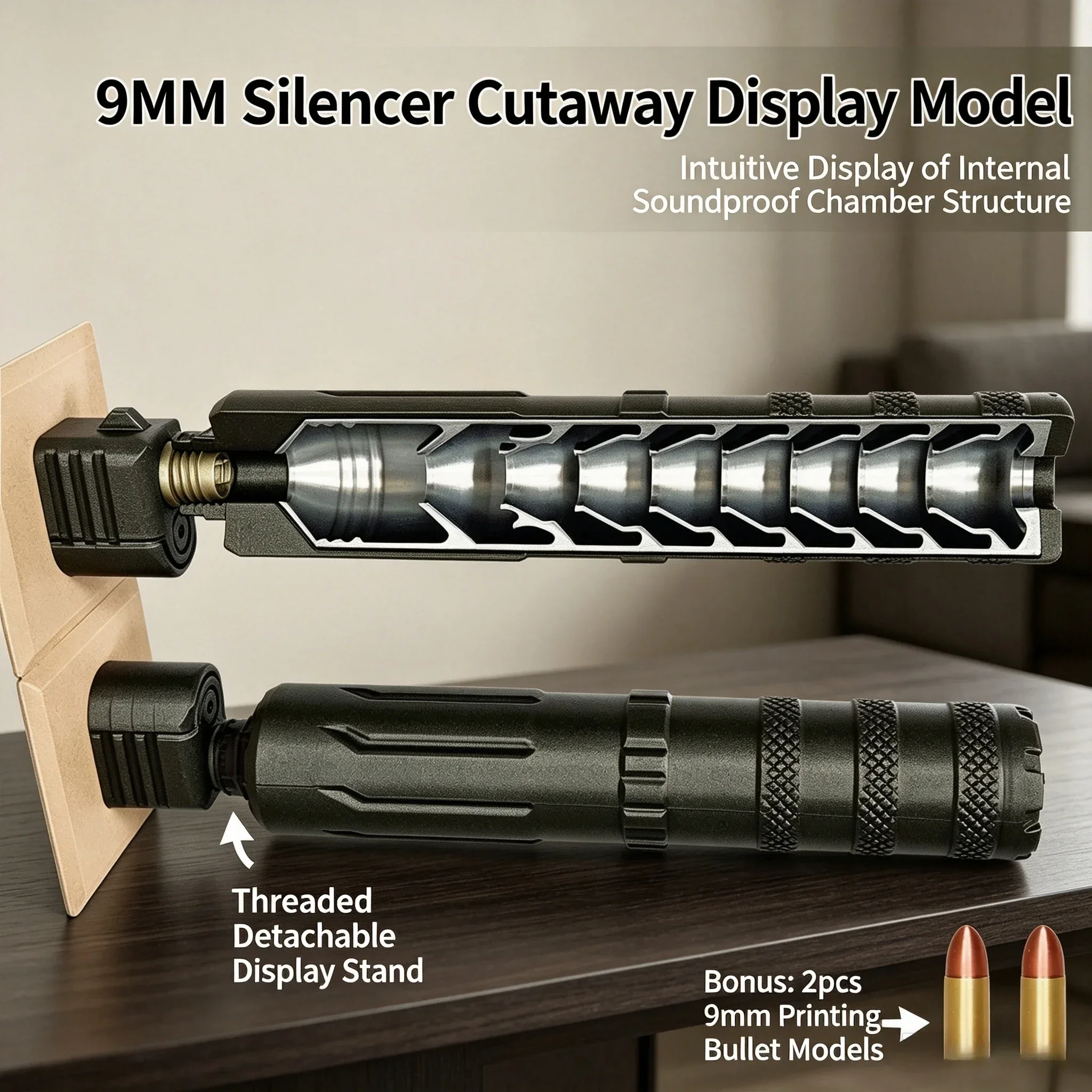 9mm Muzzle Cross Section Model 1:1 Scale 3D Printed Science Education Display Ornament Collection Decor Prop