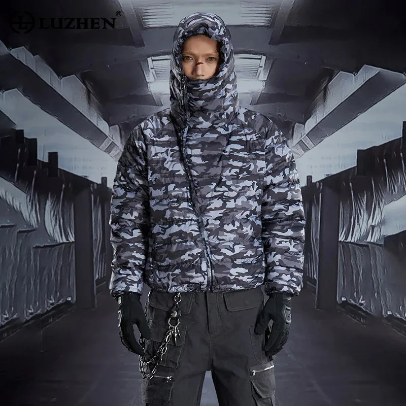 

LUZHEN 2025 Winter New Original Streetwear Camouflage Printed Hooded Padded Coat Men's Stylish Handsome Thickened Parkas JY5392