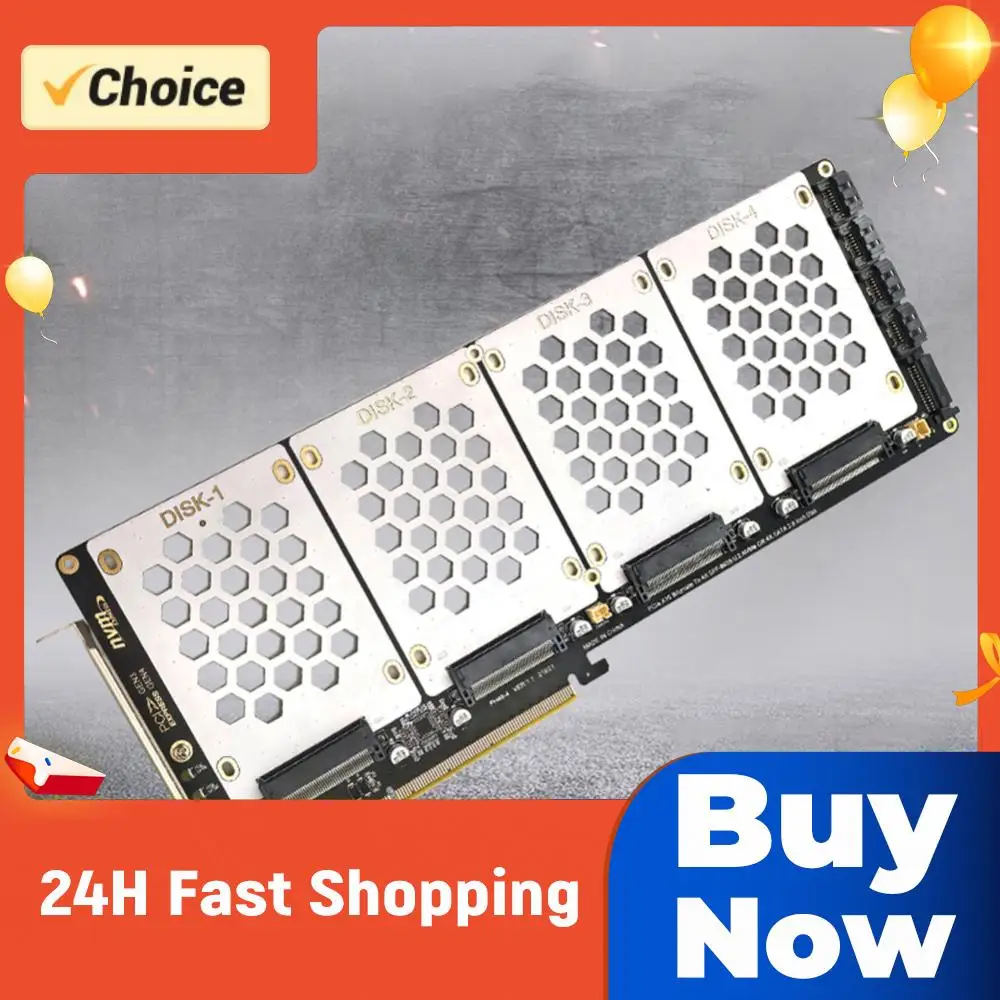 

4-Port NVMe Interfaces To PCIe X16 Converter Card Motherboard Support PCIe X4x4x4x4 Bifurcation U.2 To PCIe Card for PC