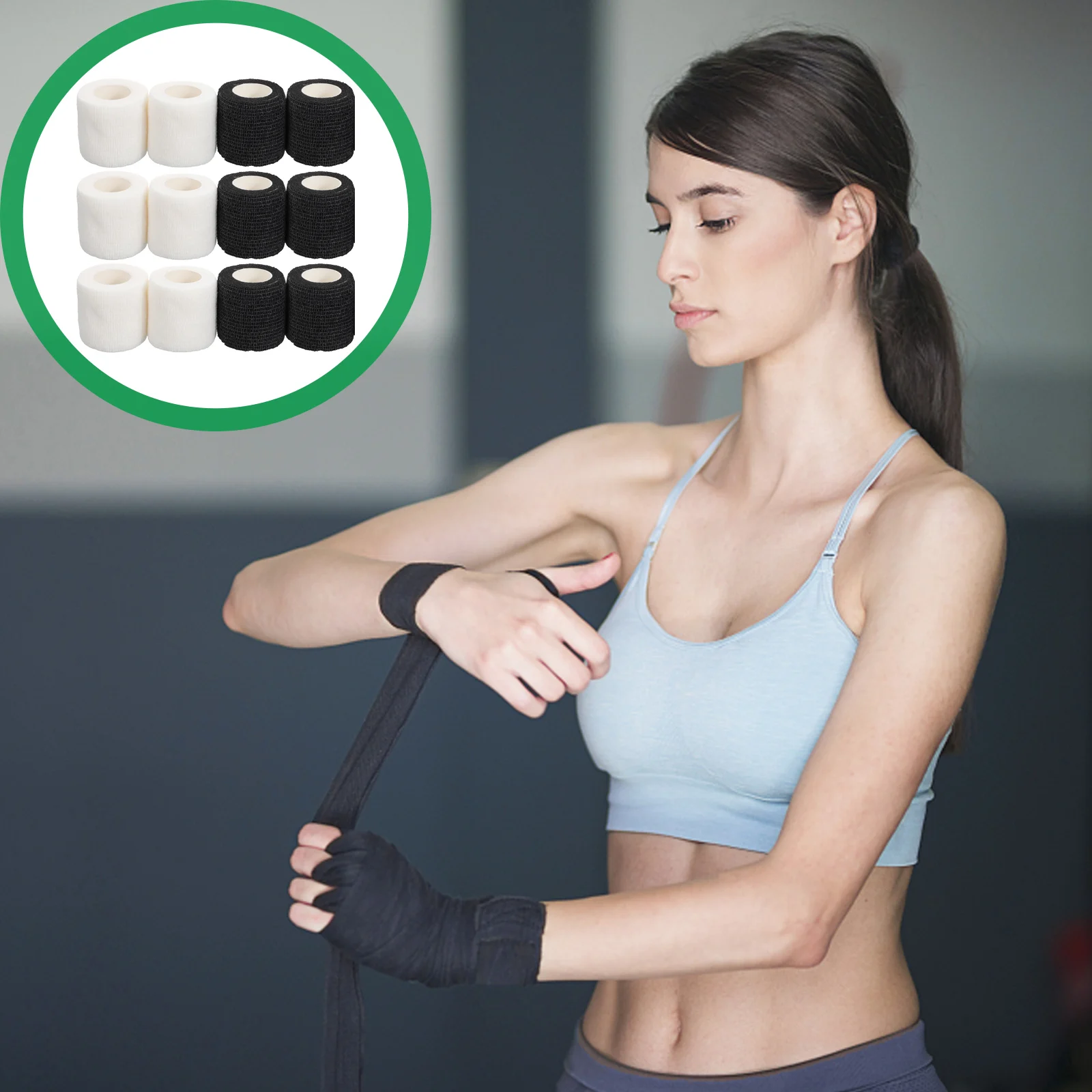 

12 Rolls Elastic Non woven Straps Self adhesive Fitness Camouflage White Sports Tape Grip Covers Lightweight Portable