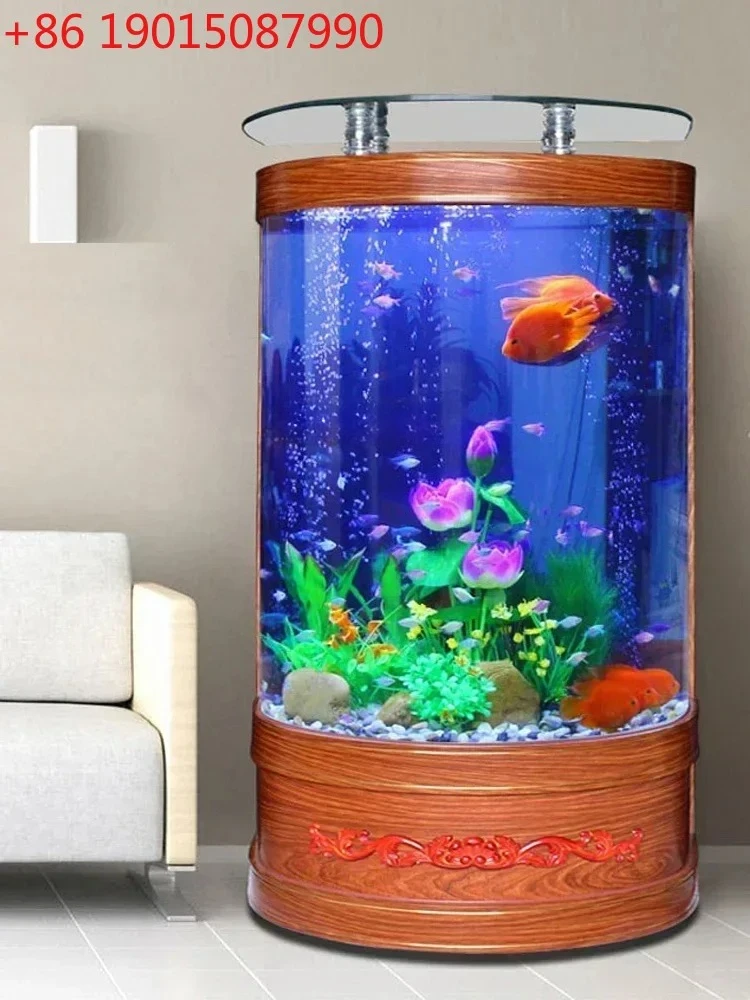 

Fish Tank Living Room Semicircle Floor against the Wall Fish Globe Glass Ecological Change Water Small and Medium Size Aquarium