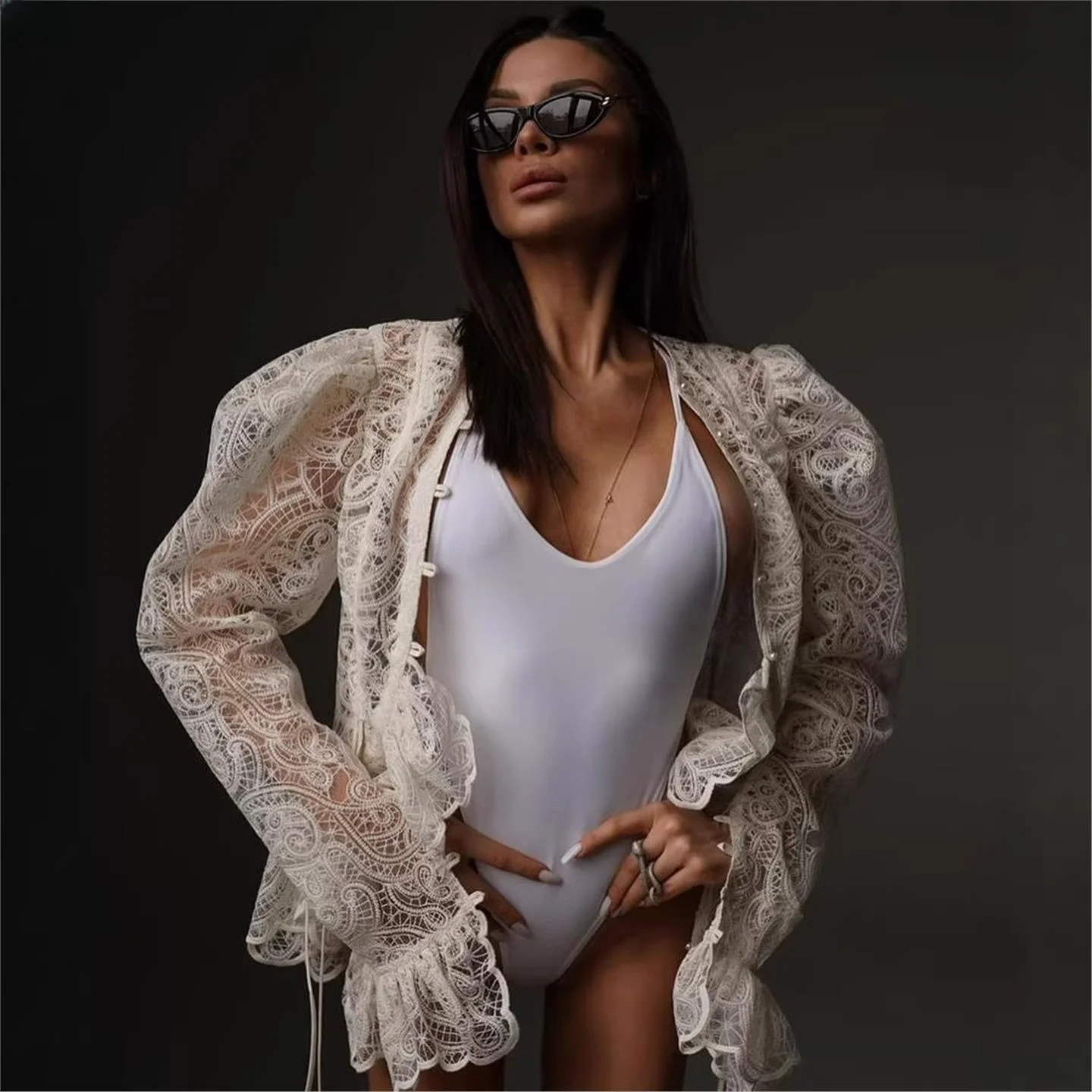 Slim Fit Bell Sleeve Shirt round Neck Irregular Women's Summer Top Fashionable Casual Pure Color European Style LinJ2026