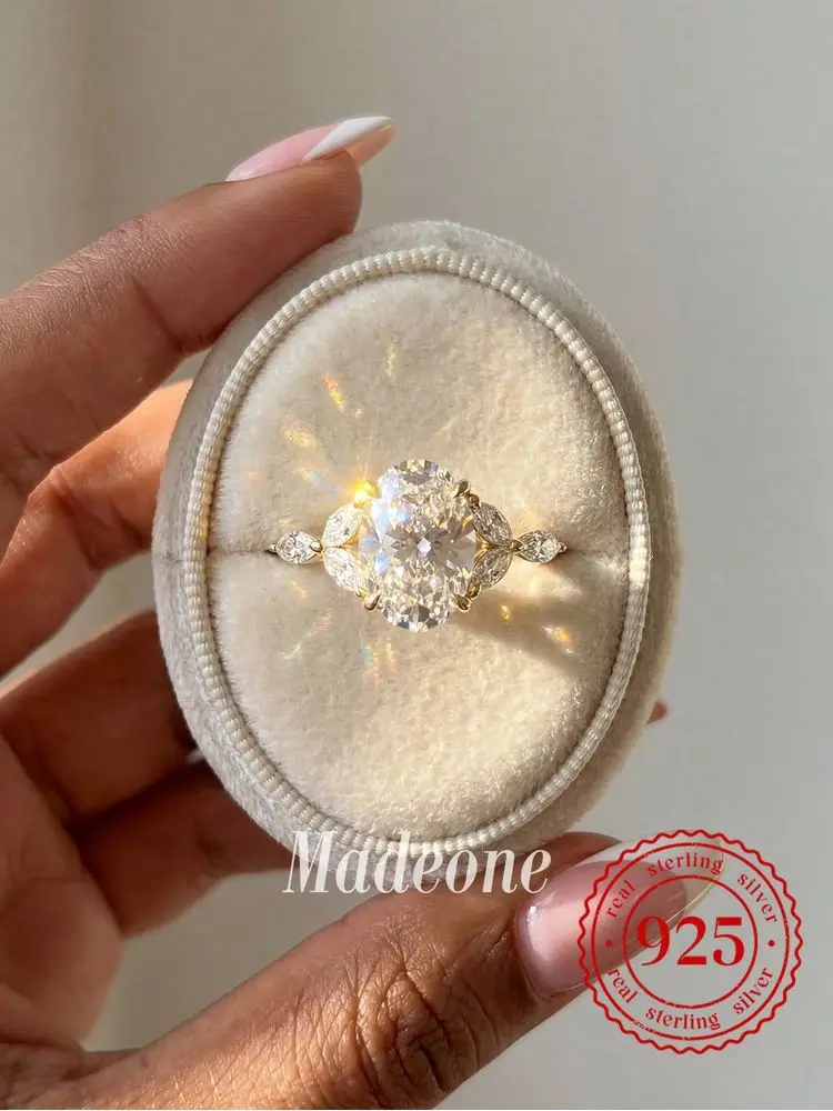 Wunderschöner ovaler Marquise-Zirkon-Ring aus 925er-Sterlingsilber für Damen, Jahrestag, Hochzeit, luxuriöser, modischer, hochwertiger edler Schmuck