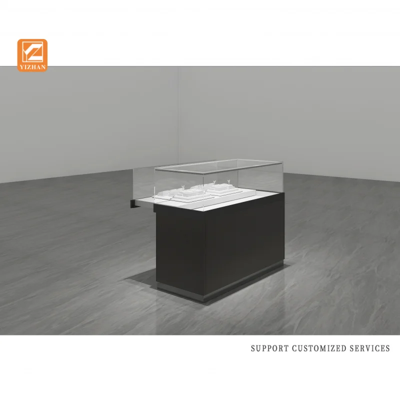 custom.Jewelry Customized Black Luxury Glass Display Cabinet Showroom Boutique Jewelry Store Counter Display with LED Light