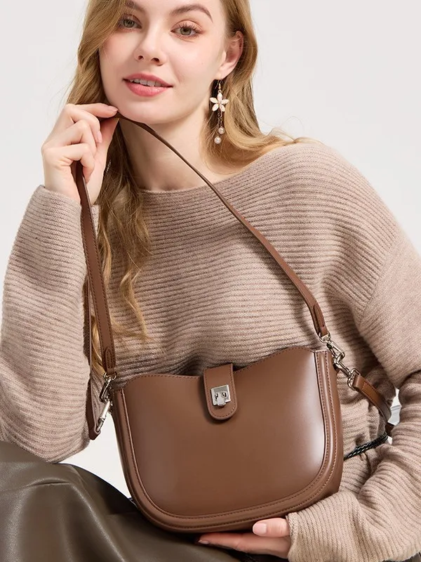 Senior Sense Women's Bag Fashion Leather Temperament Shoulder Bag Ladies Versatile Two-layer Cowhide Light Luxury Women's Bag